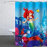 Supzone Mermaid Shower Curtain Little Mermaid Castle Waterproof Fabric Curtains Colorful Polyester Bathroom Curtain with Hooks 72" X 72"