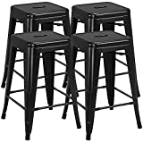 Yaheetech 24 inch barstools Set of 4 Counter Height Metal Bar Stools, Indoor/Outdoor Stackable Bartool Industrial High Backless Stools Black