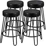 Yaheetech Home Counter Stools Backless Barstools with Faux Leather Round Seat, Hairpin Legs for Kitchen and Dining Modern Barstools, Set of 4 Black