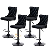 Swivel Bar Stools Set of 4, Counter Height Black Bar Stools, Adjustable Velvet Upholstered Barstool with Back and Footrest Tall Stool for Kitchen Counter, Dining Room, Bar, Club. (Black)