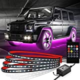 Car Underglow Lights Kit for Cars, Dynamic or Static Neon Light, 2 Lines Design Led Underglow Strip Lights, Bright, DIY Color Music Sync 7 Scene Modes, Waterproof Truck SUV Exterior Car Under Lights