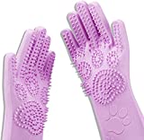 COMMON'H Pet Grooming Gloves Magic Washing Glove for Shedding Short Hair, Bath Mitt Silicone Brush for Shampooing, Cat Hair Mat Remover, Massaging Soft Rubber Pet Deshedding Scrubber (Purple)