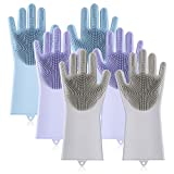 Kingrol 3 Pairs Silicone Scrubber Gloves, Magic Dish Washing Gloves, Cleaning Brush Scrubber Gloves for Kitchen, Bathroom, Car, Pet care