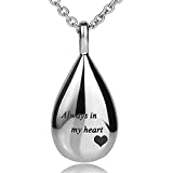 Urn Necklace for Ashes, Cremation Necklack for Ashes, Urn Necklace for Ashes for Women, Cremation Jewelry Locket Stainless Steel Keepsake Waterproof Memorial Pend (silver drop pendant)