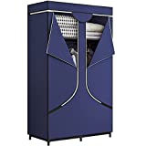 SORCEDAS Portable Wardrobe Closet Storage Organizer Metal Hanging Rack Non-Woven Fabric 34 Inch Coffee (34 Inch, Blue)