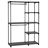 SONGMICS Freestanding Closet Organizer, Portable Wardrobe with 2 Hanging Rods, Clothes Rack, Storage Organizer, Cloakroom, Stable, 44.1 x 16.9 x 65 inches, Black URYG24BK
