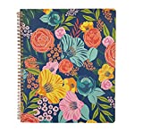 Steel Mill & Co Cute Large Spiral Notebook College Ruled, 11" x 9.5" with Durable Hardcover and 160 Lined Pages, Garden Blooms (Navy)