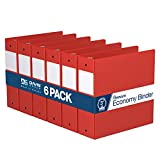 Premium Economy 3-Inch Binder, 3-Ring Binder for School, Office, or Home, Colored Binder Notebook, Pack of 6, Round Ring, Red