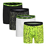 New Balance Boy's Performance Boxer Briefs 4-Pack, White/Hi-Lite/Black/Hi-Lite Print, Small