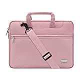 MOSISO Laptop Shoulder Bag Compatible with MacBook Air/Pro, 13-13.3 inch Notebook, Compatible with MacBook Pro 14 inch 2021 2022 M1 Pro/Max A2442, Polyester Sleeve with Back Trolley Belt, Pink