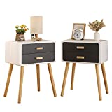 Set of 2 Nightstand End Table with 2 Storage Drawers and Solid Wooden Legs, Fashion Modern Side Table for Bedroom Living Room Furniture (Grey)
