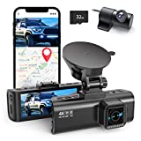 REDTIGER Dash Cam Front Rear, 4K/2.5K Full HD Dash Camera for Cars, Free 32GB SD Card, Built-in Wi-Fi GPS, 3.18 IPS Screen, Night Vision, 170Wide Angle, WDR, 24H Parking Mode