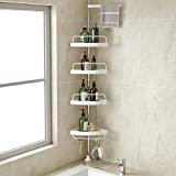 Corner Shower Caddy Tension Pole: Adjustable Stainless Steel Shower Organizer with 4 Tier Shelf for Bathroom Bathtub Tub Shampoo - Floor Standing Rack Bath Storage Holder with Rust Proof Rods