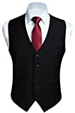 HISDERN Men's Suit Vest Black Business Formal Dress Waistcoat Vest with 3 Pockets for Suit or Tuxedo