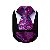 HISDERN Men's Floral Tie Handkerchief Jacquard Woven Classic Men's Necktie & Pocket Square Set,Hot Pink / Blue,8.5cm / 3.4 inches in Width