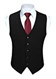HISDERN Mens Black Vest Formal Business Suit Vest Solid Color Dress Waistcoat Slim Fit for Suit or Tuxedo