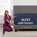 Twin XL Deep Pocket Fitted Sheet  17 - 21 Inch + Extra Deep Pocket Fitted Sheet Only - 1 Fitted Sheet with Deep Pockets for Pillow Top and Adjustable Mattress - Twin Extra Long Fitted Navy Blue