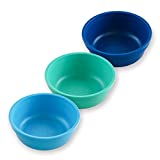 RE-PLAY Made in USA 3pk - 12 oz. Stackable Bowls in Navy, Aqua & Sky Blue | Made from Heavyweight Recycled Milk Jugs | Virtually Indestructible | BPA Free | Dishwasher & Microwave Safe | True Blue