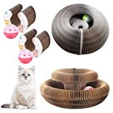 Magic Cat Scratching Board,2PC Magic Organ Cat Scratching Board,Comes with a Toy Bell Ball,Cat Grinding Claw Scratching Board,Interactive Foldable Convenient Cat Scratcher Durable Recyclable (Brown)