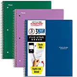 Five Star Spiral Notebooks + Study App, 3 Pack, 3 Subject, College Ruled Paper, 11" x 8-1/2", 150 Sheets, Green, Purple, Blue (38820)