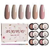 Solid Gel Nail Polish Nude Kit, 6 Colors Cream Nail Gel with Painting Brush for Nail Art Nail Design DIY Manicure