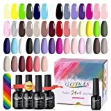 28 Pcs Gel Nail Polish Set ,Gel Nail Polish Kit with 10ml Glossy & Matte Gel Top Base Coat,Popular Yellow Pink Red White All Seasons Pastel Colors Nail Polish Set,Soak Off Nail Polish Gel Set