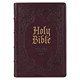 KJV Holy Bible, Giant Print Full-Size, Antiqued Brown Faux Leather w/Ribbon Marker, Red Letter, Thumb Index, King James Version