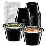 {4 oz - 100 Sets} Black Diposable Plastic Portion Cups With Lids, Small Mini Containers For Portion Controll, Jello Shots, Meal Prep, Sauce Cups, Slime, Condiments, Medicine, Dressings, Crafts, Disposable Souffle Cups & Much more