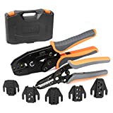 iCrimp Ratcheting Crimping Tool Set 8 PCS - Quick Exchange Jaw for Heat Shrink, Non-Insulated, Open Barrel, Insulated and Non-Insulated Ferrules AWG 20-2