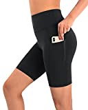 Promover Biker Shorts for Women High Waisted Running Yoga Shorts with Pockets Compression for Athletic Workout (Black,L)