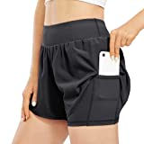 Promover Workout Running Shorts 2 in 1 with Pocket Quick Dry High Waist Athletic Gym Sports Shorts with Underlayer (Grey,M)