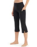 Promover Women's Bootcut Yoga Capri Pants with Pockets High Waisted Capri Tummy Control with Front Split for Workout(Black,L)