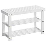 SONGMICS Shoe Rack Bench, 3-Tier Bamboo Shoe Organizer, Storage Shelf Holds Up to 264 lb, Ideal for Entryway Bathroom Living Corridor, White ULBS004W01