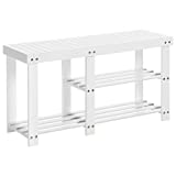 SONGMICS Bamboo Shoe Bench, Shoe Rack for Boots, Entryway Storage Organizer, 3-Tier Shoe Shelf, for Hallway, Bathroom, Living Room, Corridor, White ULBS006W01