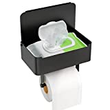 JUYSON Toilet Paper Holder with Shelf, Flushable Wipes Dispenser Fits for Bathroom Wipe Storage, Keep Your Wipes Hidden Out of Sight - SUS304 Stainless Steel Wall Mount Organizer ( Matte Black )