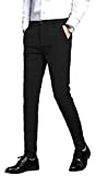 Plaid&Plain Men's Stretch Dress Pants Slim Fit Skinny Suit Pants 7101 Black 32W30L