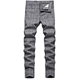 Keevoom Plaid Pants for Men, Mens Stretch Skinny Flat-Front Casual Slim Fit Business Dress Chinos Pants(T4,32) Grey