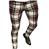 F_Gotal Mens Pants Plaid Dress Pants Slim Fit,Men's Slim Fit Suit Pants Stretch Flat-Front Dress Pants Plaid Skinny Business Work Casual Trousers,X-Large