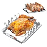 Skyflame Turkey Roasting & BBQ Rib Rack - Dual Purpose Non-Stick Stainless Steel Grill Rack for Grilling Smoking & Barbecue, Fits for Most Gas Smoker or Charcoal Grill