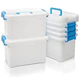 ZOOFOX 6 Pack Storage Bins with Handle, 6 Quart Plastic Latching Box with Lids, Blue Handles and Latches, Stackable Organizer for Toys Art Crafts Tools Pantry Kitchen Closet