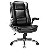 COLAMY Office Chair High Back Leather Executive Computer Desk Chair - Flip-up Arms and Adjustable Rock Tension Swivel Chair Thick Padding for Comfort and Ergonomic Design for Lumbar Support (Black)