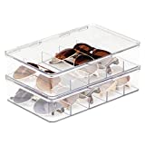 mDesign Plastic Hard Shell Stackable Eyeglass Case Storage Organizer, Hinged Lid for Unisex Sunglasses, Reading Glasses, Fashion Eye Wear, Protective Glasses - Ligne Collection - 2 Pack, Clear