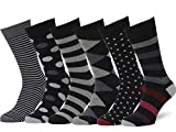 Easton Marlowe Mens Black Dress Socks Size 10-13 - Fun Dress Socks for Men - Cotton 6 Pack Argyle Striped Dots Funky Socks #38