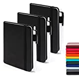 3 Pack Pocket Notebook Journals with 3 Black Pens, Feela A6 Mini Cute Small Journal Notebook Bulk Hardcover College Ruled Notepad with Pen Holder for Office School Supplies, 3.5x 5.5, Black