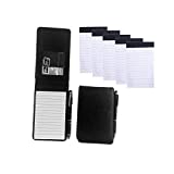 Mini Pocket Notepad Holder Included with Metal Pen and 50 Lined Sheets,Refillable,with Notebook Refills,Memo Book Refills 5 Pack 3x5 Inch Sized Writing Pad with 30 Lined Paper Per Note Pad (Black)