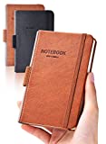 AISBUGUR Pocket Notebook Small Notebook 2-Pack, 3.5" x 5.5" Pocket Notebooks Hardcover with Thick Lined Paper, Inner Pockets, Cover Letter Embossing Design Mini Journal Notepad 1Black 1Brown Leather