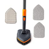 CLEANHOME Tile Tub Scrubber Brush with 3 Different Function Cleaning Heads and 56" Extendable Long Handle-No Scratch Shower Brush for Cleaning Bathroom Kitchen Toilet Wall Sink,Grey