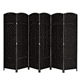 VINGLI 6-Panels Tall Rattan Room Divider, 6 FT Folding Privacy Screen,Indoor Partition Wall Dividers, Freestanding Hinged SpaceSeparator (Black)