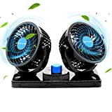 MENQANG 12V Electric Car Cooling Fan 360 Rotatable Dual Heads Air Circulator Fan Manual Rotation 2 Speed. (Balck)