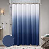 Navy Blue Shower Curtains for Bathroom, Ombre Textured Fabric Shower Curtain Set, Hotel Spa Luxury with 12 Hooks, Machine Washable, Decorative Bathroom Curtain Blue 72 x 72